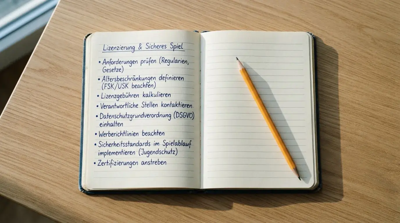Ein Notizbuch mit handgeschriebenen Stichpunkten und ein Bleistift liegen auf einem Holztisch im Morgenlicht.